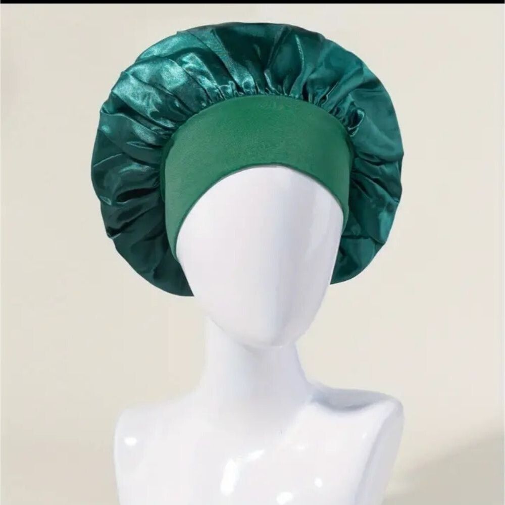 Forest green satin hair bonnet Wide Brim Hair Sleep Cap